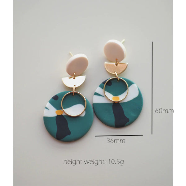 Round Disc Abstract Pattern Earrings
