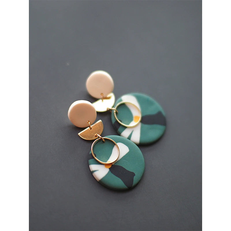 Round Disc Abstract Pattern Earrings